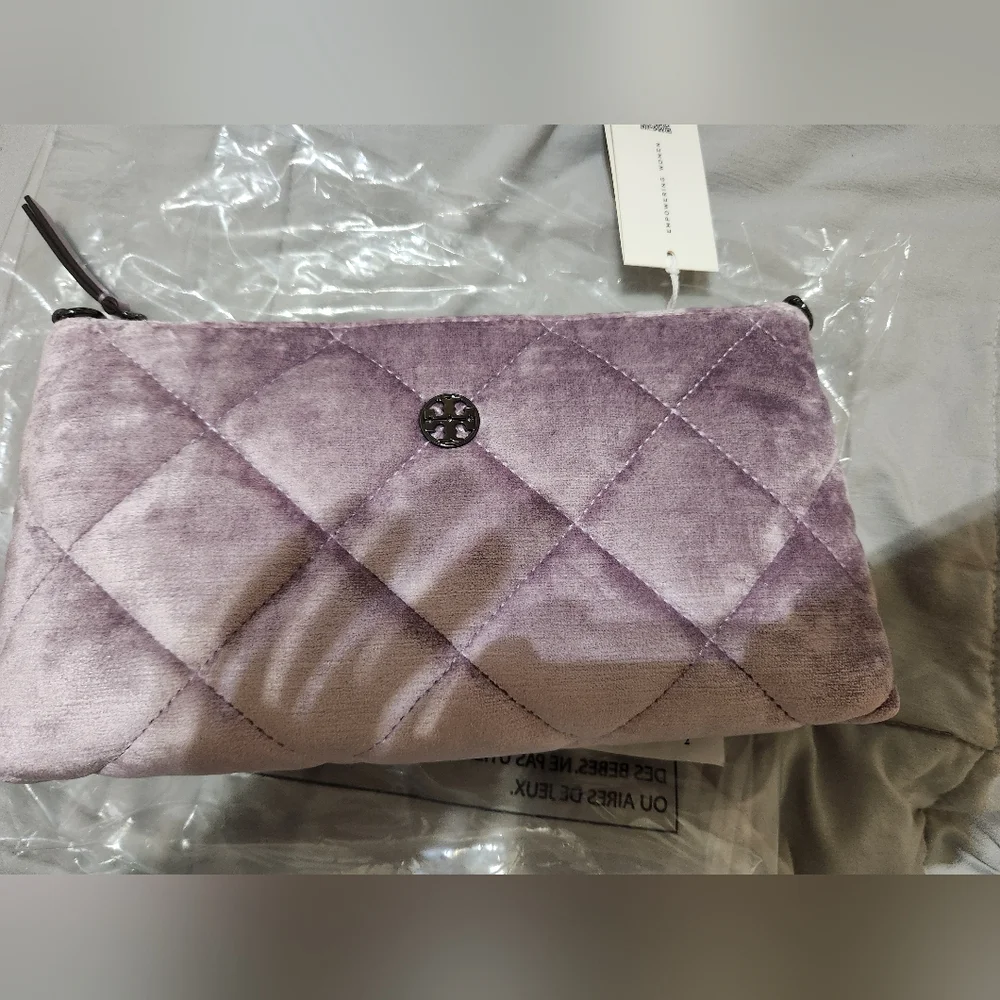 Tory Burch Willa Zip Quilted Handbag Lilac Gunmetal NWT - Picture 3 of 16